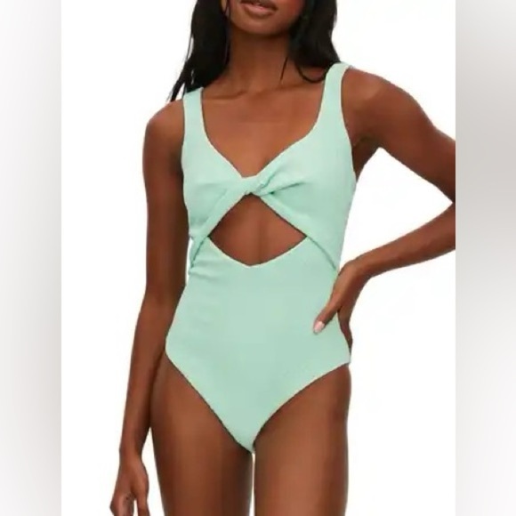 Beach Riot One Piece Swimsuit Tyler Twist front mint textured cut out turquoise